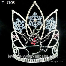 Wholesale crystal christmas pageant crowns with snowman and snowflake